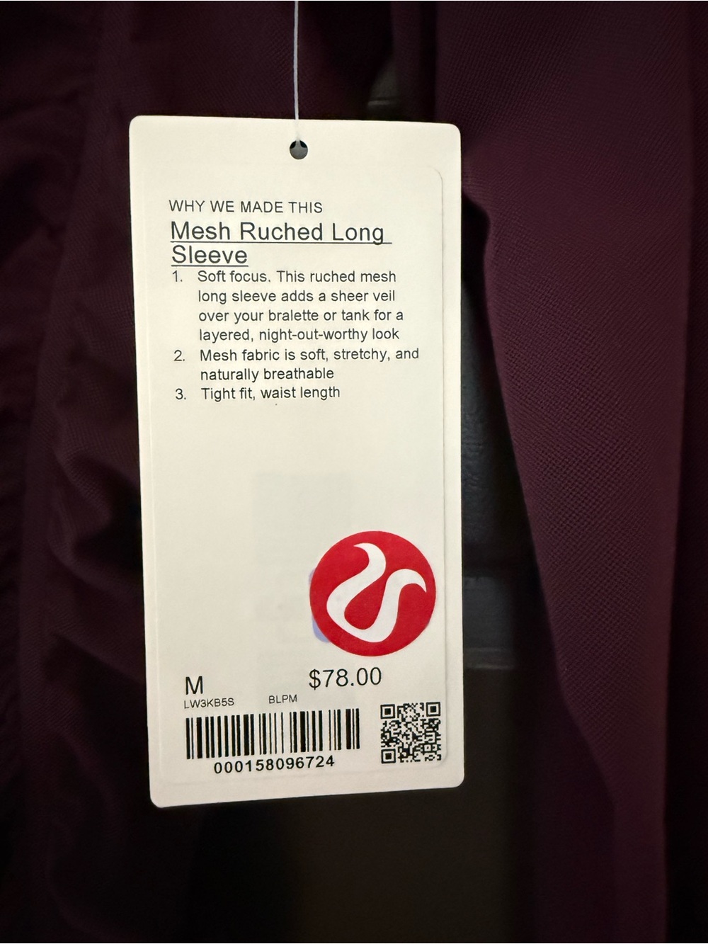 lululemon Mesh Ruched Long Sleeve Top Black Plum Purple NWT New Sheer Medium M - Picture 2 of 5